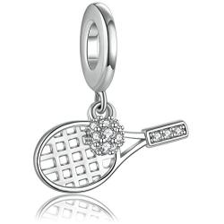 FOREVER QUEEN Women Tennis Charm for Charms Bracelet and Necklace, 925 Sterling Silver Tennis Ball Charms Tennis Racket Charm Sport Dangle Charm Bead CZ Pendant for Women Girl Jewelry Gift FQ00011