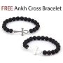 GUNGNEER Stainless Steel Ankh Cross Necklace Africa Map Pendant Silvertone Keel Chain Jewelry Strength Amulet Talisman