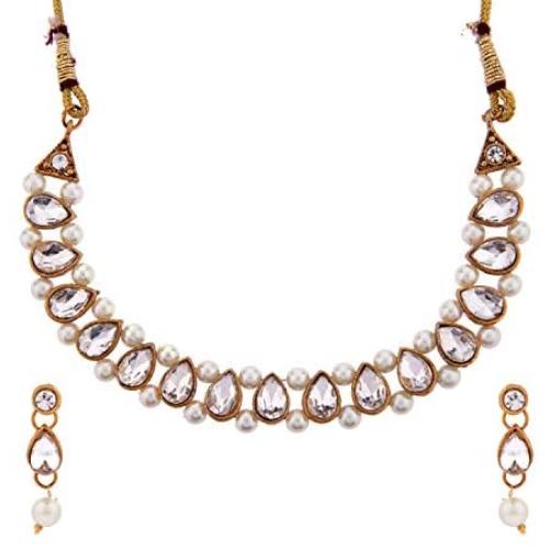 Efulgenz Fashion Chunky Crystal Faux Pearl Vintage Antique Gold Plated Statement Collar Choker Necklace Earrings Jewelry Set