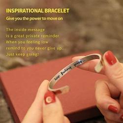 GUERNO Inspirational Gifts for Women Cuff Bracelet Bangle Personalized Motivational Mantra Quote Keep Going Stainless Steel Engraved Come Encouragement Jewelry