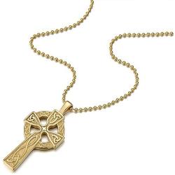 COOLSTEELANDBEYOND Stainless Steel Mens Celtic Cross Pendant Necklace with 23.6 in Ball Chain