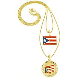 GWOOD Puerto Rico Flag Pendant Set with 24 and 30 Inch Box Link Necklaces