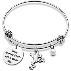 Funny Frog Gift Every Journey Starts with A Single Hop Bracelet Frog Lover Gift Travel Quote Jewelry(single hop BR)