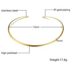 Fashion Must-have Stainless Steel Gold Plated Metal Plain Cuff Chocker Collar Necklace for Women