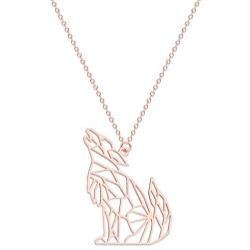 BELUCKIN Stainless Steel Howling Wolf Animal Pendant Necklace Geometric Origami Jewelry