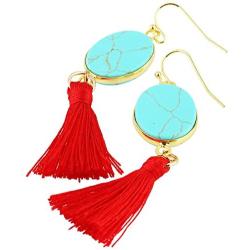 SUNYIK Assorted Semiprecious Stone Dangle Earrings for Women,Crystal Drop Tassel Earrings