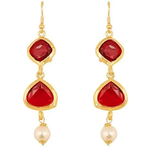 Touchstone Indian Bollywood Ancient Southern Gold Bahubali Inspired Bridal Traditional Jewelry Earrings Embellished With Faux Turquoise For Women Touchstone Indian Bollywood Ancient Southern Gold Bahubali Inspired Bridal Traditional Jewelry Earrings Embellished With Faux Turquoise For Women