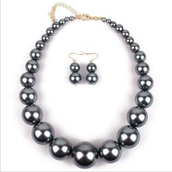 HSQYJ Simple Large Big Simulated Pearl Statement Necklace Earring Set Faux Big Pearl Choker Drop Dangle Hook Earring Fashion Costume Jewelry for Girl Women Lady