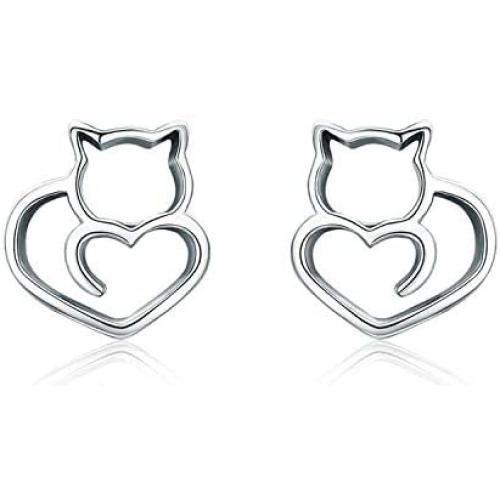 Cute Cat Earrings Stud Pearl Earrings for Women Mouse Cubic Zircon Hypoallergenic Earrings Christmas Birthday Gift