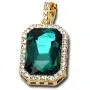 14K Gold Plate Iced Out Hip Hop Emerald Green Gem Jewelry Bling Bling Pendant Necklace for Men 30 Inches Chain Included