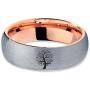 Blossom Nature Tree Ring - Tungsten Band 8mm - Men - Women - 18k Rose Gold Step Bevel Edge - Yellow - Grey - Blue - Black - Brushed - Polished - Wedding - Gift Dome Flat