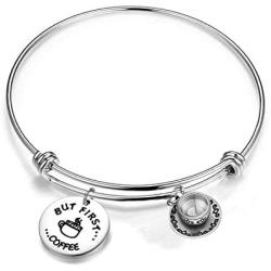 WUSUANED Coffee Addict Bracelet But First Coffee Jewelry Gift for Barista Coffee Lover