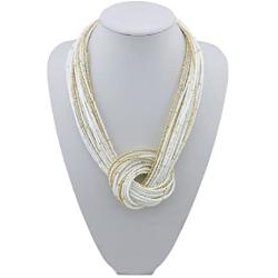 Bocar Seed Beads Multilayer Chunky Bib Statement Knot Necklace