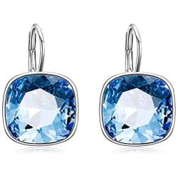 AOBOCO Sterling Silver Leverback Earrings Embellished with Crystals from Austria, Hypoallergenic Cushion Cut Square Crystal Earrings, Fine Anniversary Birthday Jewelry Gifts for Women