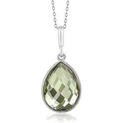 Gem Stone King 925 Sterling Silver Genuine Green Prasiolite Pendant Necklace, 16X12MM Pear Shape, 6.50 Ct with 18 Inch Silver Chain