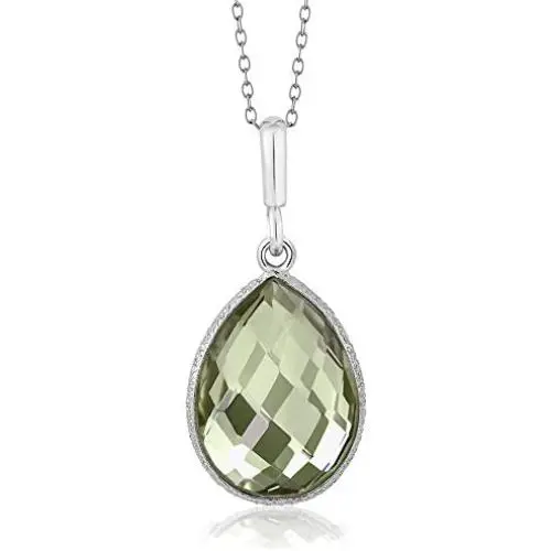 Gem Stone King 925 Sterling Silver Genuine Green Prasiolite Pendant Necklace, 16X12MM Pear Shape, 6.50 Ct with 18 Inch Silver Chain Gem Stone King 925 Sterling Silver Genuine Green Prasiolite Pendant Necklace, 16X12MM Pear Shape, 6.50 Ct with 18 Inch Silver Chain
