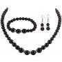 Femtindo Faux Pearl Necklace Earring and Bracelet Black Costume Jewelry Set for Women Femtindo Faux Pearl Necklace Earring and Bracelet Black Costume Jewelry Set for Women