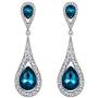 EVER FAITH Womens Austrian Crystal Elegant Dual Teardrop Pierced Dangle Earrings Sea Blue Silver-Tone