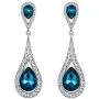 EVER FAITH Womens Austrian Crystal Elegant Dual Teardrop Pierced Dangle Earrings Sea Blue Silver-Tone