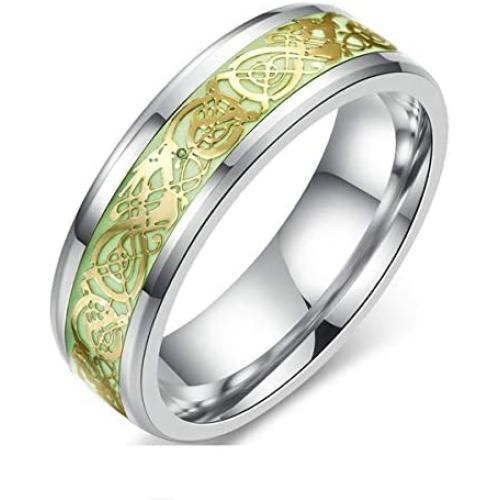 fashionlife2018 Celtic Dragon Luminous Rings Glow in The Dark Ring Titanium Stainless Steel Ring Jewelry Promise Ring Wedding Band for Men Women