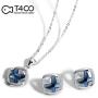T400 925 Sterling Silver Blue Butterfly Crystal Pendant Necklace Dangling Stud Earrings Jewelry Set Birthday Gift for Women Girls