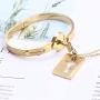 Lock and Key Bracelet and Necklace Set, His& Hers Matching Set Plated Titanium Love Lock Set Couple Heart Bangle Bracelet Lock Key Pendants