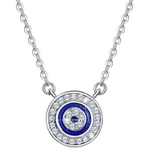 BAMOER 925 Sterling Silver Expandable Lucky Blue Evil Eye Chain Bracelet Necklace with Sparkling Cubic Zirconia for Women Girls
