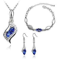 Graces Dawn Beautiful Cubic Zirconia with Platinum Plated Chain Necklace Angel Elf Pendant Mosaic Crystal Necklace Bracelet and Earrings Set Necklace 18'' (Royal Blue)