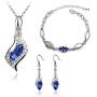 Graces Dawn Beautiful Cubic Zirconia with Platinum Plated Chain Necklace Angel Elf Pendant Mosaic Crystal Necklace Bracelet and Earrings Set Necklace 18'' (Royal Blue)