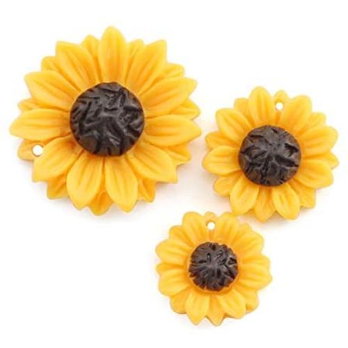 NX Garden 12PCS Yellow Sunflower Girasoles Daisy Flowers Resin Flatback Cabochon with Hole for Necklace Earrings Ring Bracelet Handmade DYD 3 Size