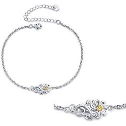 LUHE Sunflower Bracelets,Rose Bracelets,Daisy Bracelets,Sterling Silver Flower Bracelets for Women