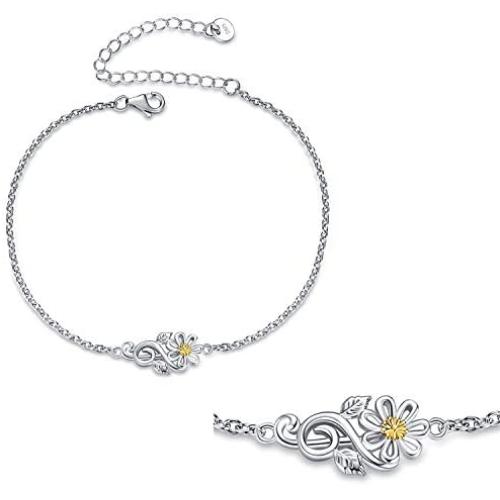 LUHE Sunflower Bracelets,Rose Bracelets,Daisy Bracelets,Sterling Silver Flower Bracelets for Women