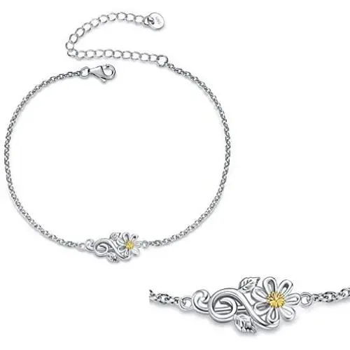 LUHE Sunflower Bracelets,Rose Bracelets,Daisy Bracelets,Sterling Silver Flower Bracelets for Women