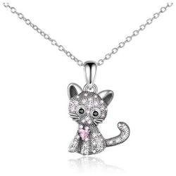 LUHE S925 Sterling Silver Cat Pendant Necklaces Jewelry Gifts for Little Teen Girls Daughter Women Cat Lover