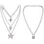 Butterfly Lock Chains Necklace Angel Layered Choker Emo Aesthetic Chunky Chains for Eboy Egirl Women Men (#1-Silver)