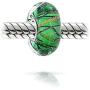 Murano Glass Spacer Blue Green Glitter Swirl Stripe Charm Bead Fits European Bracelet For Women Teen .925 Sterling Silver Core