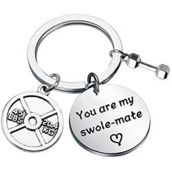 BAUNA Fitness Workout Keychain Swolemates Jewelry You are My Swolemate Dumbbell Exercises Weightlifting Sports Fitness Gifts for Friends Couple