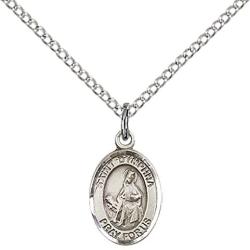 F A Dumont Sterling Silver St. Dymphna Pendant with 18'' Sterling Silver Lite Curb Chain. Patron Saint of Mental Illness/Runaways
