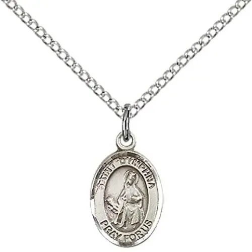 F A Dumont Sterling Silver St. Dymphna Pendant with 18'' Sterling Silver Lite Curb Chain. Patron Saint of Mental Illness/Runaways