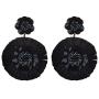 Nicole Miller New York Black Large Flower Floral with Metallic Dark Center Beads Dangle Earrings