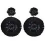 Nicole Miller New York Black Large Flower Floral with Metallic Dark Center Beads Dangle Earrings