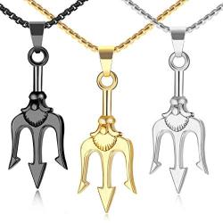 Trident Necklace, 3PCS LE-SEKAI Poseidon Trident Necklaces Stainless Steel Ancient Greek Amulet Necklace Neptune Pendant Poseidon God of The Sea Trident Pendant Hip Hop Jewelry Sailors Gift for Him