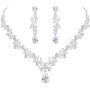 BriLove Womens Wedding Bridal Leaf Vine Floral Scroll Teardrop V-Necklace Dangle Earrings Set