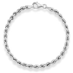 Miabella 925 Sterling Silver 4mm Classic Rope Chain Link Bracelet for Women Men, 6.5, 7, 7.5, 8, 8.5 Inch Made in Italy