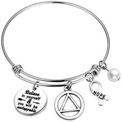 FUSTMW AA Recovery Bracelet Sobriety Gift Alcoholics Anonymous Gift AA Sober Recovery Jewelry AA Sobriety Bracelet Believe in Yourself and You Will Be Unstoppable