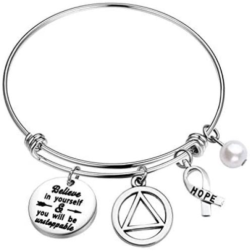 FUSTMW AA Recovery Bracelet Sobriety Gift Alcoholics Anonymous Gift AA Sober Recovery Jewelry AA Sobriety Bracelet Believe in Yourself and You Will Be Unstoppable