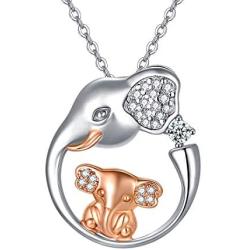 AOBOCO Elephant Jewelry Gifts for Women Sterling Silver Elephant Family Necklace for Mom Daughter Wife Grandma