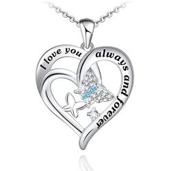 Distance Butterfly Necklace for Women 925 Sterling Silver Forever Heart Necklace Pendant Jewelry Gifts for Girls Women Birthday Christmas