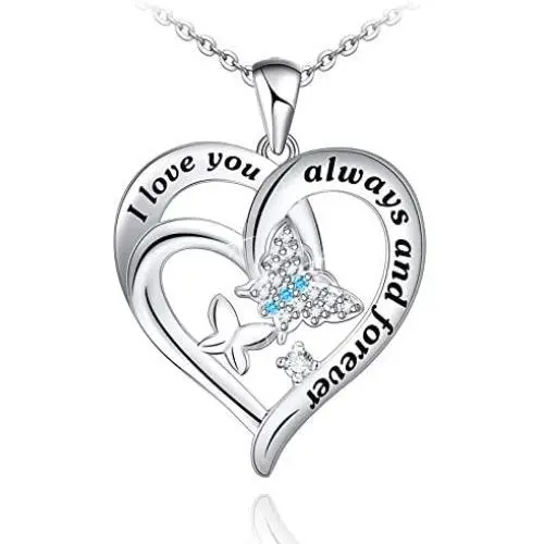 Distance Butterfly Necklace for Women 925 Sterling Silver Forever Heart Necklace Pendant Jewelry Gifts for Girls Women Birthday Christmas Distance Butterfly Necklace for Women 925 Sterling Silver Forever Heart Necklace Pendant Jewelry Gifts for Girls Women Birthday Christmas