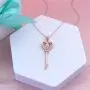 925 Sterling Silver Beating Heart Key Cubic Zirconia Dancing Stone Necklace 18K White Gold Plated Pendant Gift for Women Girls